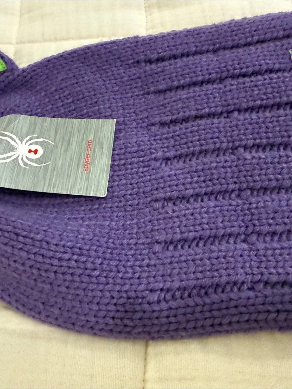 NWT | Spyder | Kids One Size | Bitsy Knit Cat Ear Beanie - Purple and Green